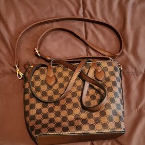 Elegant Brown Checkered Women's Bag